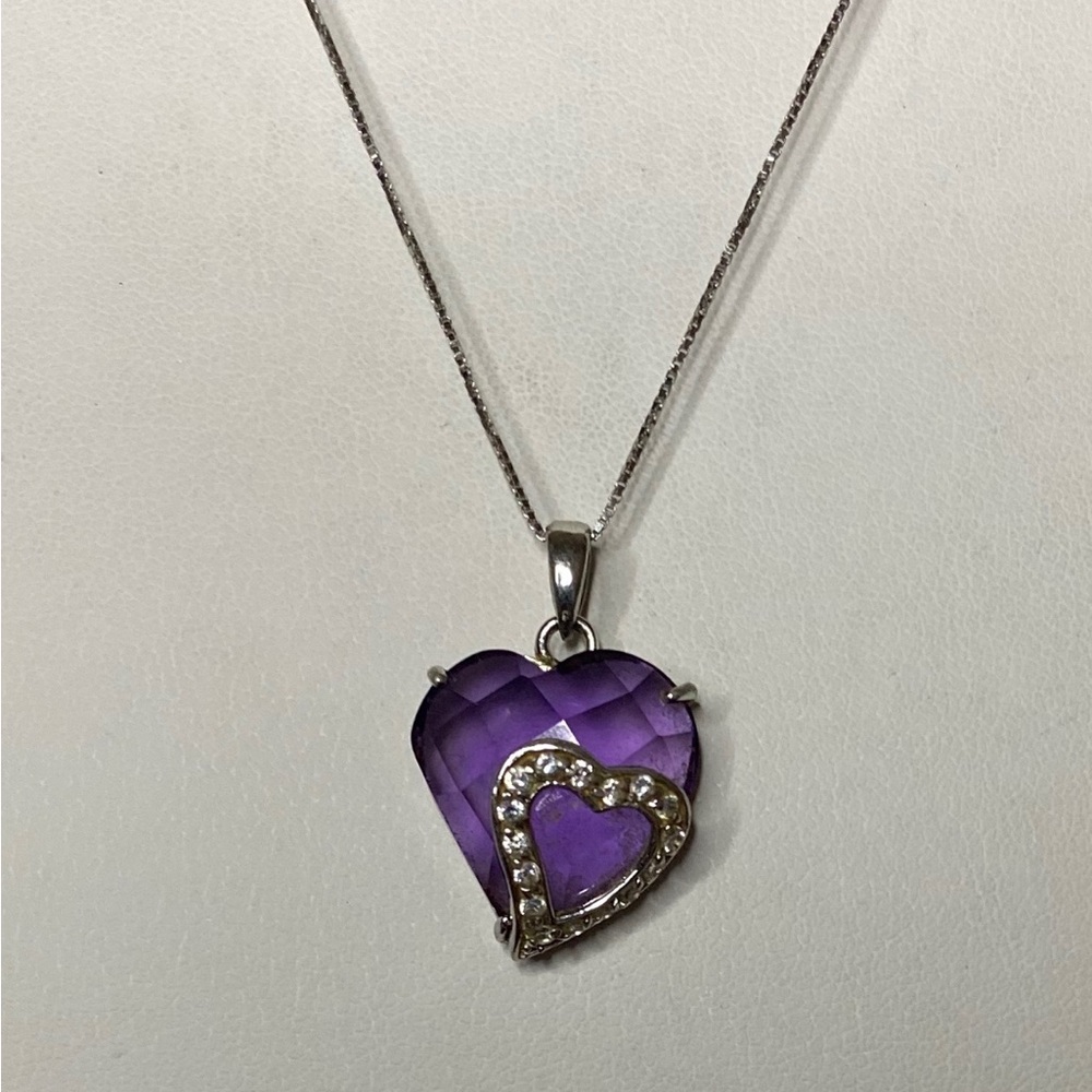 Purple Amethyst Heart silver Pendant Necklace